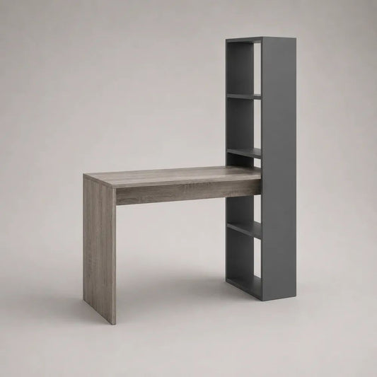 Rechteckiger Schreibtisch mit integriertem Regal aus melaminbeschichteter Spanplatte, Anthrazit/Eichegrau, 120 × 50 × 150 cm