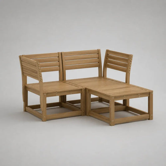 3-teilige Garten-Eckbank aus massivem Akazienholz, L-förmig, Braun, 140 × 140 × 75 cm