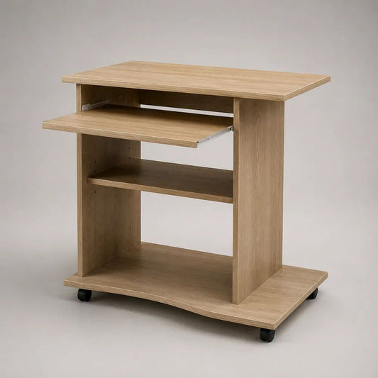 Computertisch aus Spanplatte mit Tastaturauszug und Rollen, Eichefarben, 80 x 50 x 75 cm