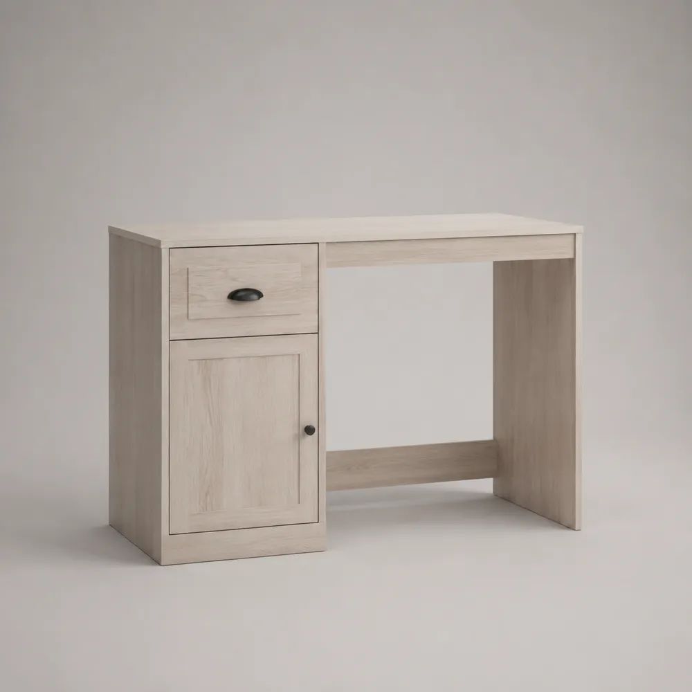Rechteckiger Schreibtisch aus melaminbeschichteter Spanplatte mit Schublade und Schrank, Eiche hell, 100 × 50 × 75 cm