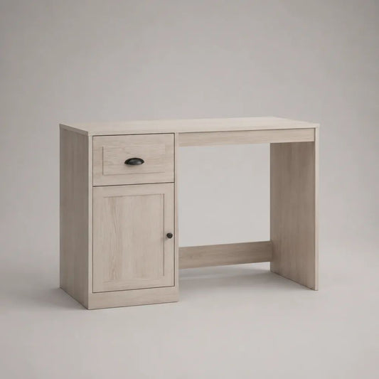 Rechteckiger Schreibtisch aus melaminbeschichteter Spanplatte mit Schublade und Schrank, Eiche hell, 100 × 50 × 75 cm