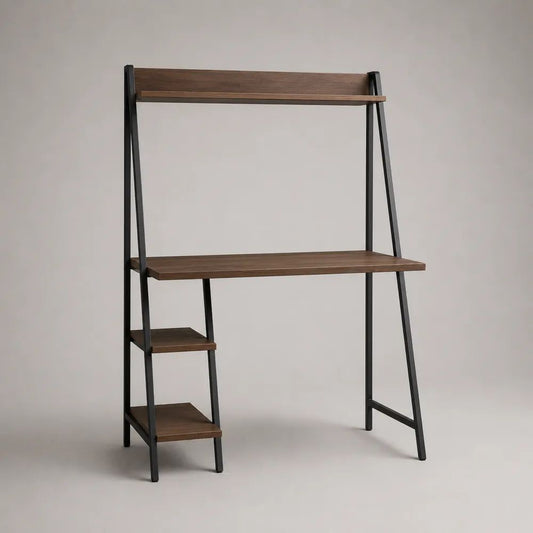 Computertisch mit Aufsatzregal und 2 Seitenablagen aus Spanplatte und Stahl, Braun/Schwarz, 100 × 50 × 150 cm