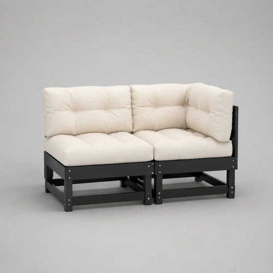 Gartensofa 2-Sitzer aus massivem Kiefernholz mit Polyesterkissen, Schwarz/Cremeweiß, 127 × 63,5 × 62,5 cm