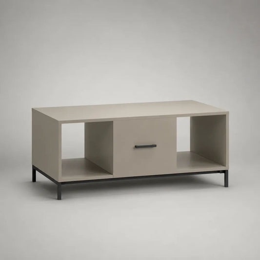 TV-Lowboard mit Schublade und 2 offenen Fächern, Spanplatte und Stahl, Beige/Schwarz, 120 × 40 × 60 cm